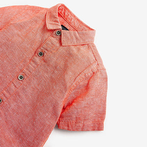 Coral Orange Short Sleeve Linen Shirt (3mths-5yrs)