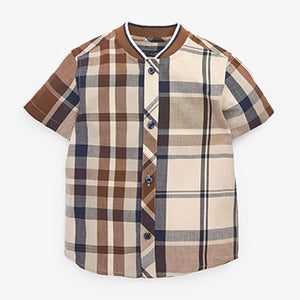 Tan Brown Check SS Splice Check Shirt (3mths-5yrs)