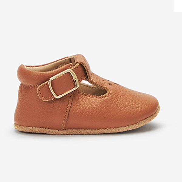 Tan Leather T-Bar Baby Shoes (0-18mths)
