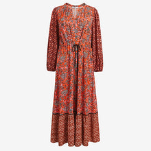 Load image into Gallery viewer, Red Mix Print Long Sleeve V-Neck Dress
