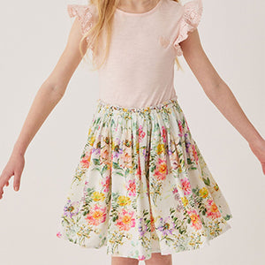 Pink Print Embroidered Dress (3-12yrs)