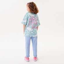 Load image into Gallery viewer, Blue Graffiti Flowers Back Print T-Shirt (3-12yrs)
