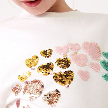 Load image into Gallery viewer, Ecru Cream Rainbow Flippy Sequin Hearts T-Shirt (3-12yrs)
