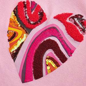 Pink Embroidered Sequin Heart T-Shirt (3-12yrs)