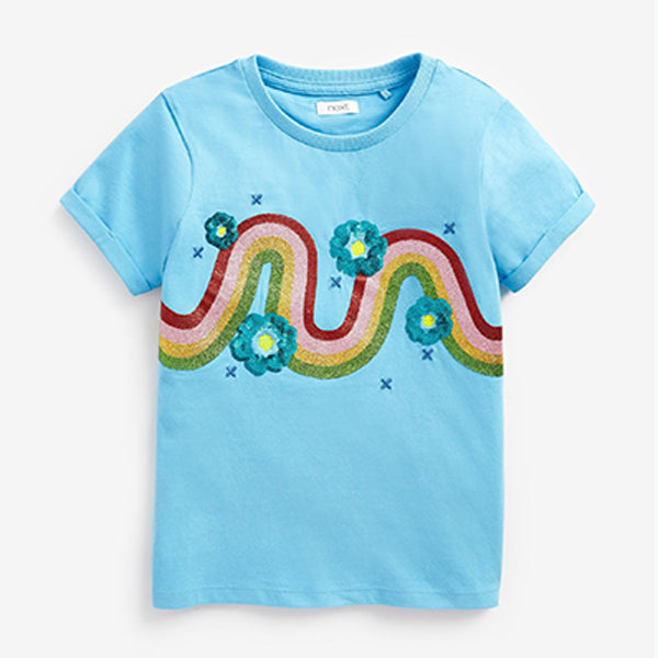 Blue Sequin Glitter Rainbow T-Shirt (3-12yrs)