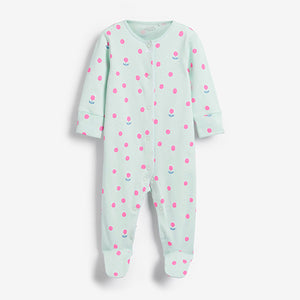 Bright Pink/Green Baby 4 Pack Sleepsuits (0mths-18mths)