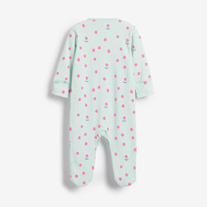 Bright Pink/Green Baby 4 Pack Sleepsuits (0mths-18mths)