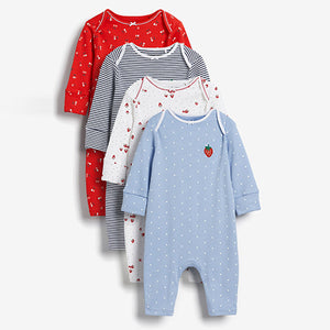 Red/Navy/White 4 Pack Footless Sleepsuits (0mths-18mths)