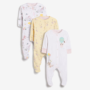 Pink/Yellow Circus 3 Pack Baby Sleepsuits (0-9mths)