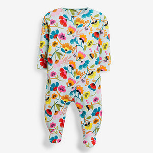 Bright 3 Pack Floral Baby Sleepsuits (0mths-18mths)