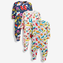 Load image into Gallery viewer, Bright 3 Pack Floral Baby Sleepsuits (0mths-18mths)
