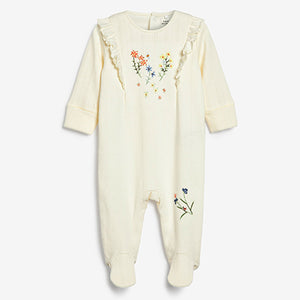 Yellow/White 3 Pack Floral Baby Sleepsuits (0mths-18mths)