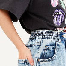 Load image into Gallery viewer, Charcoal Grey Rolling Stones Sequin Tongues License T-Shirt (3-12yrs)
