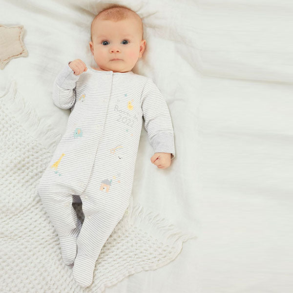 White/Grey Stripe Born In 2022 Single Sleepsuit (0-6mths)