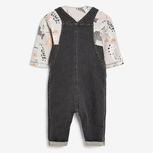 Load image into Gallery viewer, Grey Dino Baby Denim Dungaree And Bodysuit Set (0mths-18mths)
