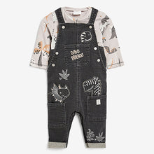 Load image into Gallery viewer, Grey Dino Baby Denim Dungaree And Bodysuit Set (0mths-18mths)
