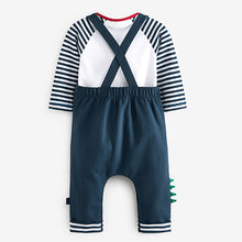 Load image into Gallery viewer, Denim Blue/Red Bright Baby 2 Piece Dungarees And Bodysuit Set (0mths-9mths)
