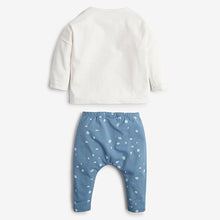 Load image into Gallery viewer, White and Blue Baby 2 Pack T-Shirt &amp; Leggings Set (0mths-18mths)
