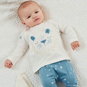 White and Blue Baby 2 Pack T-Shirt & Leggings Set (0mths-18mths)
