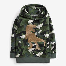 Load image into Gallery viewer, Khaki Green Flippy Sequin Dino Hoodie Camouflage (3-12yrs)
