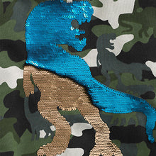 Load image into Gallery viewer, Khaki Green Flippy Sequin Dino Hoodie Camouflage (3-12yrs)
