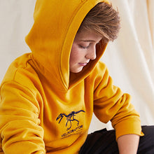 Load image into Gallery viewer, Ochre Yellow Embroidered Dino Hoodie (3-12yrs)

