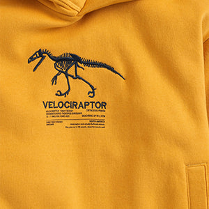 Ochre Yellow Embroidered Dino Hoodie (3-12yrs)