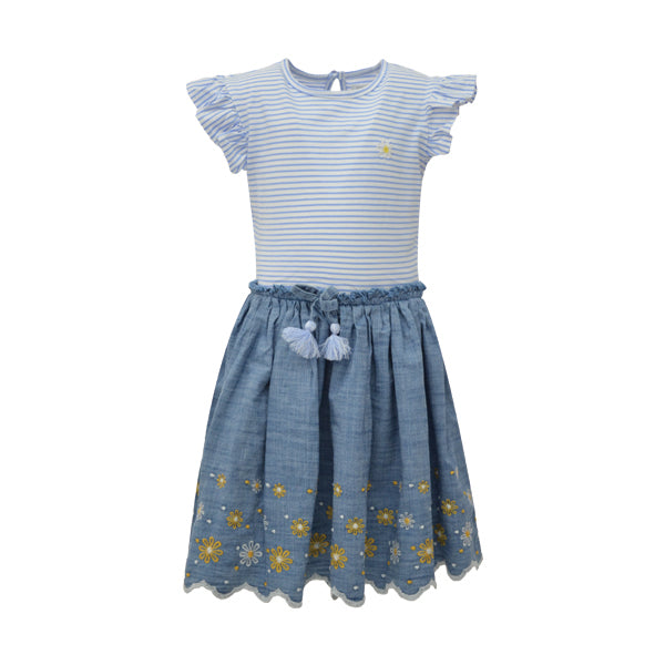 Blue Daisy Embroidered Dress (3-12yrs)
