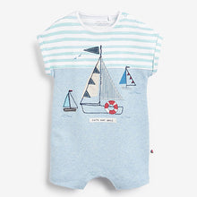 Load image into Gallery viewer, White/Blue Boat Baby 3 Pack Rompers (0mths-18mths)
