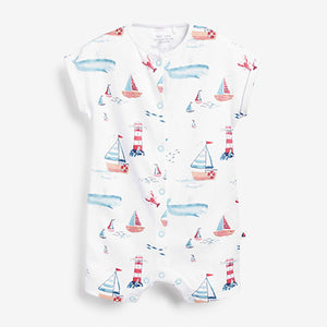 White/Blue Boat Baby 3 Pack Rompers (0mths-18mths)