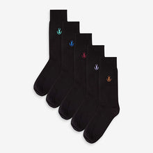 Load image into Gallery viewer, 5 Pack Black Stag Wreath Embroidered  Socks
