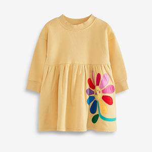 Lemon Yellow Flower Cosy Sweat Dress (3mths-6yrs)