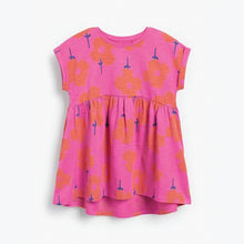 Load image into Gallery viewer, Pink Retro Floral Short Sleeve Jersey Dress (3mths-6yrs)
