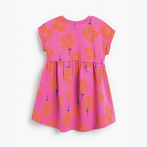 Pink Retro Floral Short Sleeve Jersey Dress (3mths-6yrs)