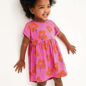 Pink Retro Floral Short Sleeve Jersey Dress (3mths-6yrs)