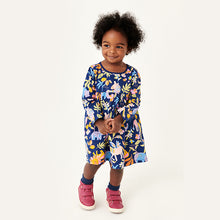Load image into Gallery viewer, Navy Blue Animal Jersey Dress (3mths-6yrs)
