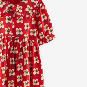 Red Floral Jersey Collared Tea Dress (3mths-6yrs)