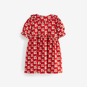 Red Floral Jersey Collared Tea Dress (3mths-6yrs)