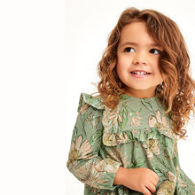 Load image into Gallery viewer, Green Floral Long Sleeve Jersey Frill Dress (3mths-6yrs)
