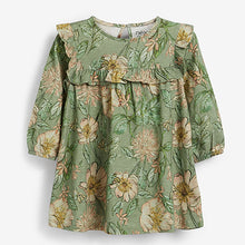 Load image into Gallery viewer, Green Floral Long Sleeve Jersey Frill Dress (3mths-6yrs)
