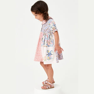 Pink Patchwork Bunny Jersey Collared Tea Dress (3mths-6yrs)