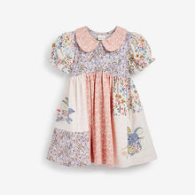 Load image into Gallery viewer, Pink Patchwork Bunny Jersey Collared Tea Dress (3mths-6yrs)
