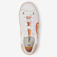 Load image into Gallery viewer, White 70&#39;s Embroidered Rainbow Lace-Up Trainers (Older Girls)
