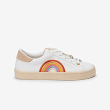 Load image into Gallery viewer, White 70&#39;s Embroidered Rainbow Lace-Up Trainers (Older Girls)
