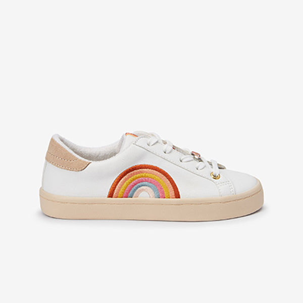 White 70's Embroidered Rainbow Lace-Up Trainers (Older Girls)