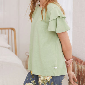 Green /Blue Floral Cotton Frill Sleeve Pyjamas