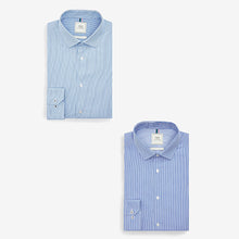 Load image into Gallery viewer, Blue Stripes Slim Fit Single Cuff Shirts 2 Pack
