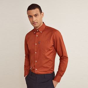 Burnt Orange Regular Fit Single Cuff Easy Iron Button Down Oxford Shirt