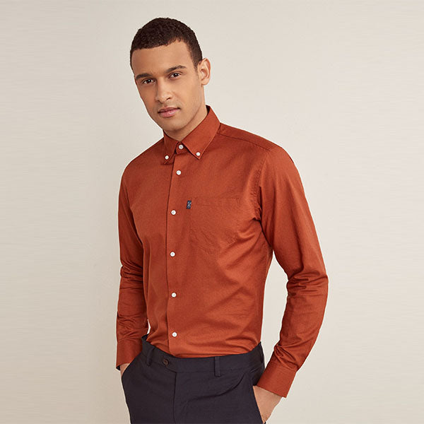 Burnt Orange Regular Fit Single Cuff Easy Iron Button Down Oxford Shirt