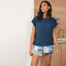 Load image into Gallery viewer, Navy Floral Cotton Blend Pyjama Short Set
